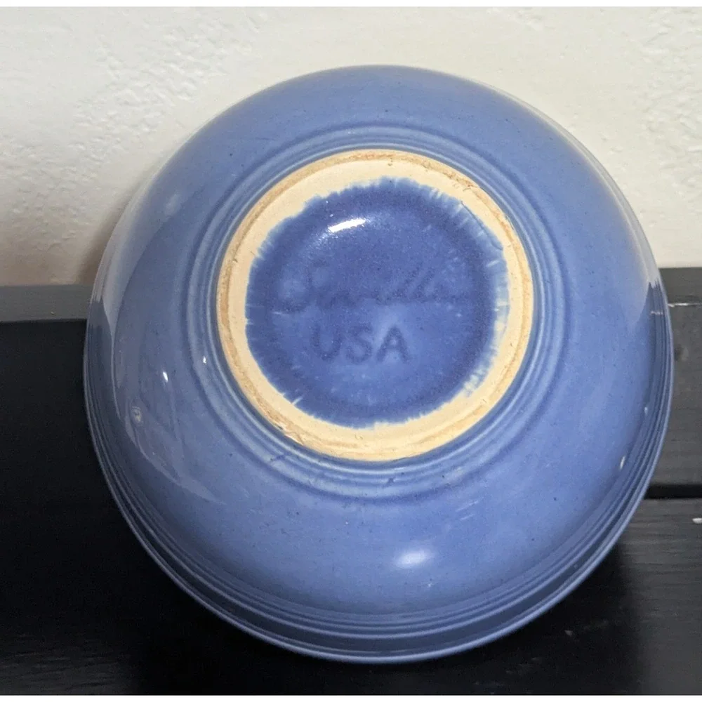 Vintage Sevilla USA Nesting Ringed Mixing Bowls Set of 3 White Brown and‎ Blue